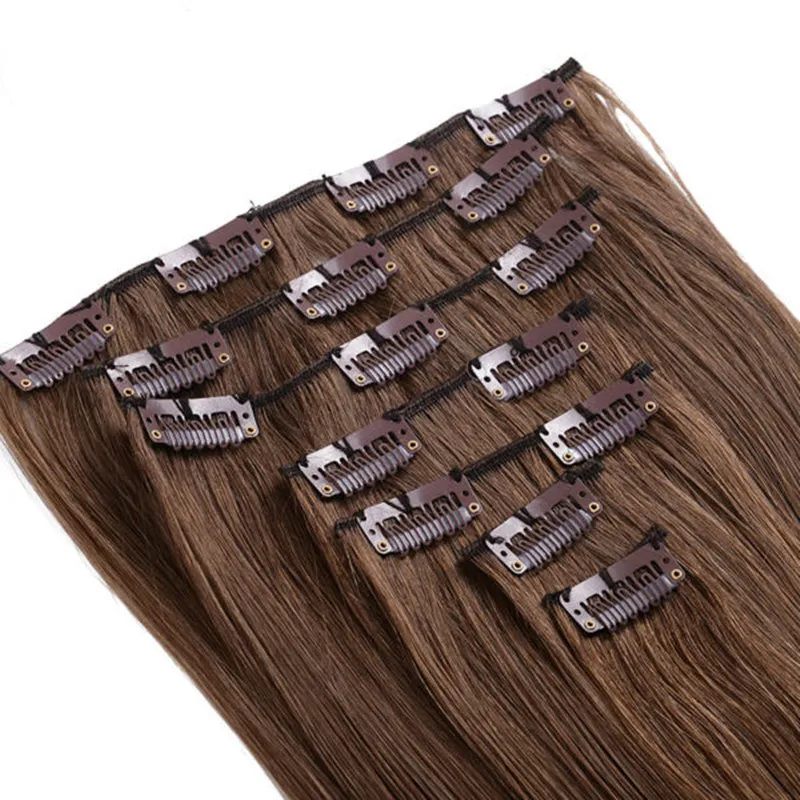 Blondynka Brown Black Brazylian Virgin Human Hair Clip w przedłużanie włosów Prosty nieprzetworzony klips Ins 1226 cali