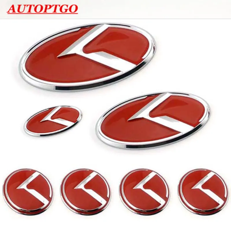 Black 7Psc Kia K Emblem Badge Logo Decal Sticker For Kia Sorento Optima K2-K5 Front Grille Rear Trunk Steering Wheel Hub Cap Cover