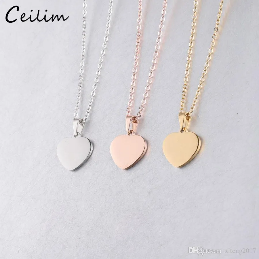 Fashion Blank Love Heart Pendant Necklace Stainless Steel Hearts Charm Necklace Gold Silver Fashion Jewelry For Buyer Own Engraving DIY