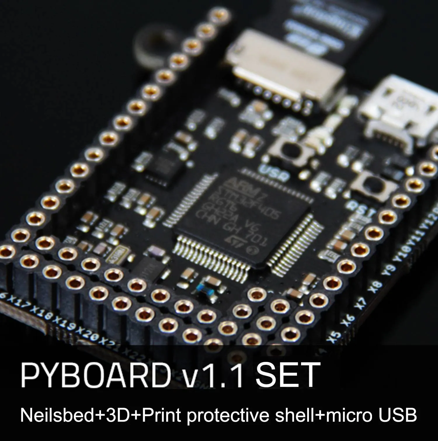 Freeshipping PyBoard V1.1 MicroPython Micro Python 3 Board Set Avec Pin Base 3D Print Case Câble USB