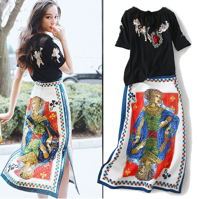 Runway 2019 Blusas Bordadas De 2 Piezas Para Mujer Blusas Y Lentejuelas Con Estampado Floral Retro Vintage Trajes Elegantes Con Falda De Fiesta Para Mujer NS960 De 42 62 DHgate