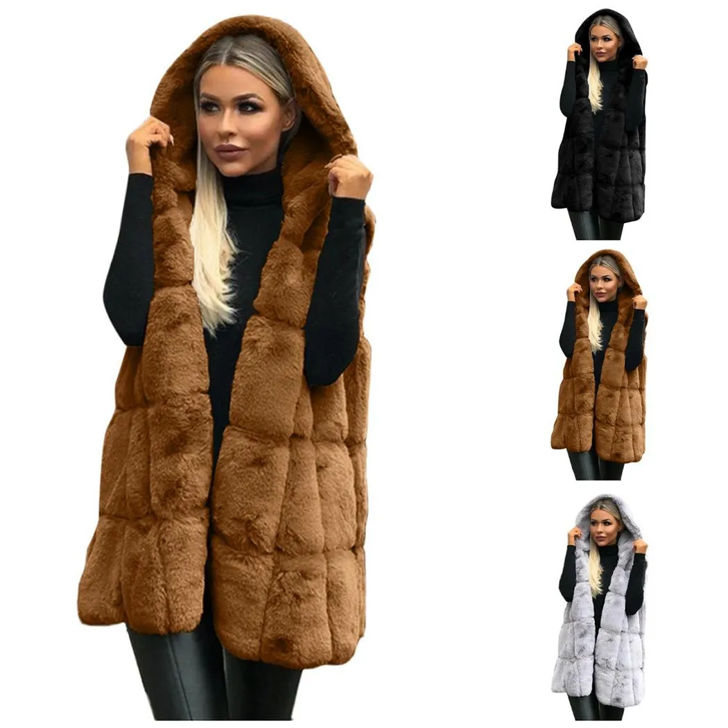 Women Faux Fur Black Sleeveless Vest 