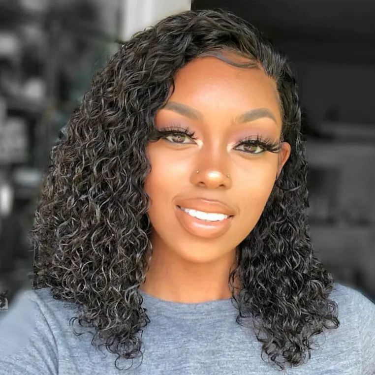 Pelucas de cabello humano con frente de encaje rizado corto prearrancado con pelo de bebé pelucas delanteras de encaje brasileño Remy Bob para mujeres negras