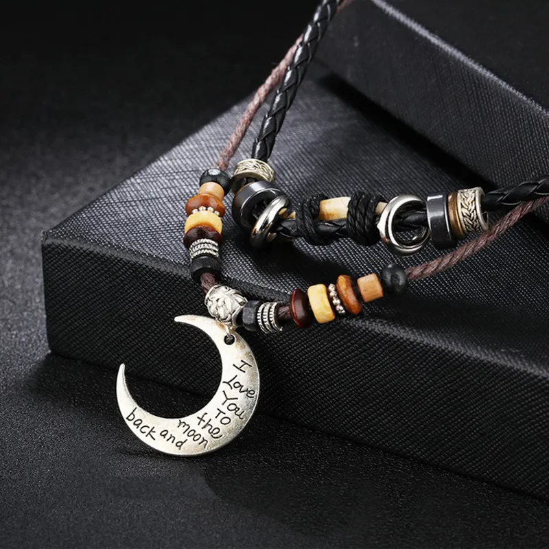 Beaded Necklace Mens Braided Rope Necklace Personalized Black