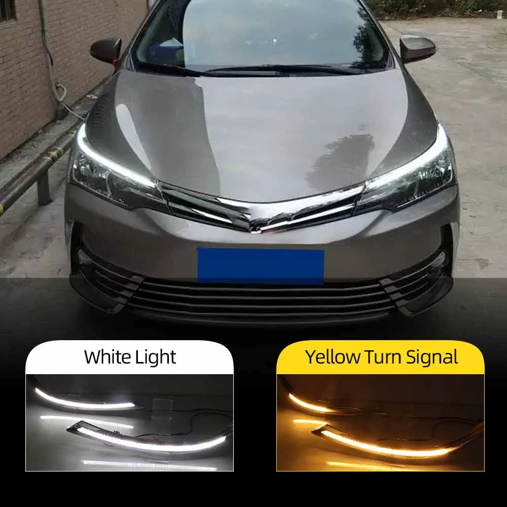 2 шт. Для Toyota Corolla 2015 - 2019 LED DRL Heample Heamge Дневной ходовой подъемный свет с помощью текучего динамического поворота сигнала