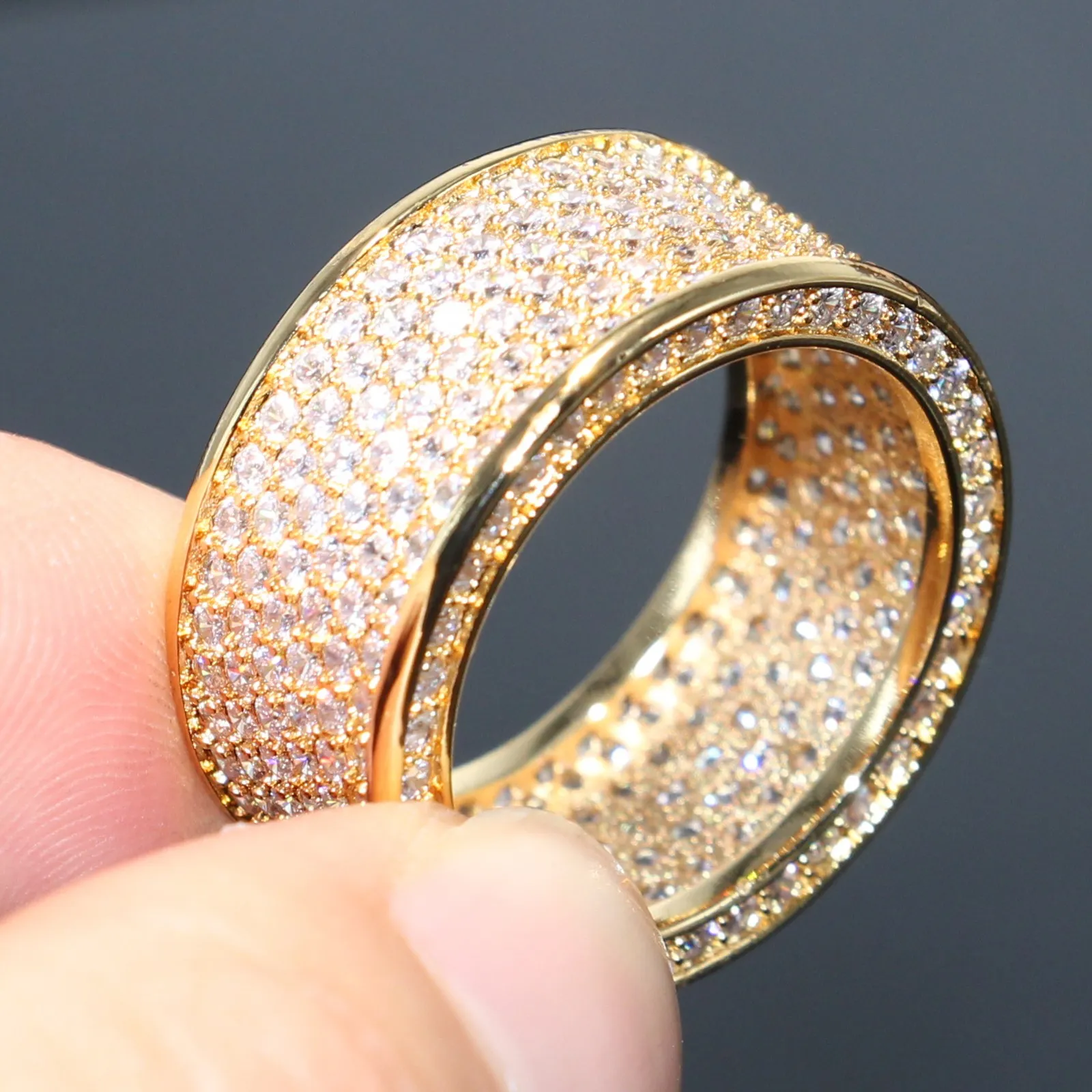 Wholesale- Brand Desgin High Quality Luxury Jewelry 925 Sterling Silver&Yellow Gold Filled Pave Enternity Topaz CZ Diamond Circle Band Ring