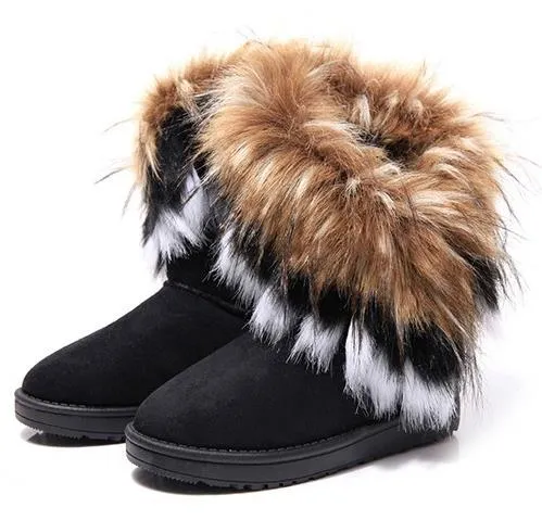 Mode Vossenbont Warme Herfst Winter Wiggen Vrouwen Snowboots Schoenen Echti Mitation Lady Korte Laars Casual Lange Schoen Maat 36-40