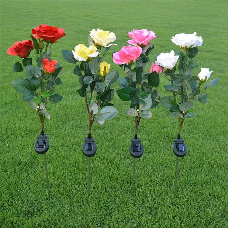 Rose Power LED Solar Yard Decorative Lawn Lamp Outdoor Lighting Garden Decoration 3LED Flower Light