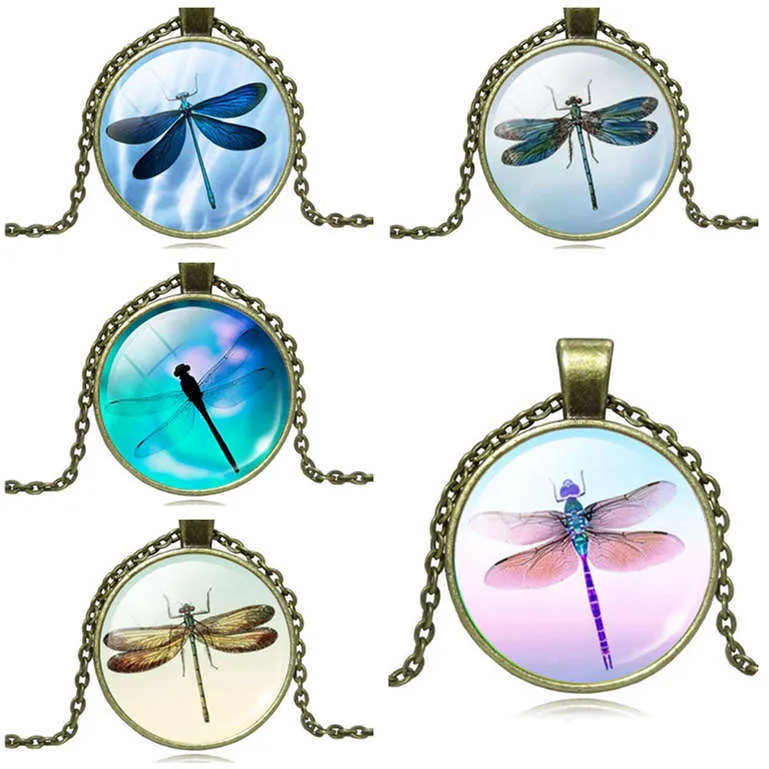 Outdoor Dragonfly Time Gemstone Glass Hanger Ketting Sieraden Dan547 Mix Order Pendant Necklaces