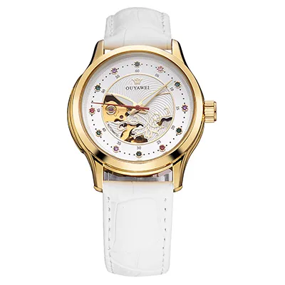 Automatic Watch Women Ouyawei Gold Skeleton Automatic Mechanical
