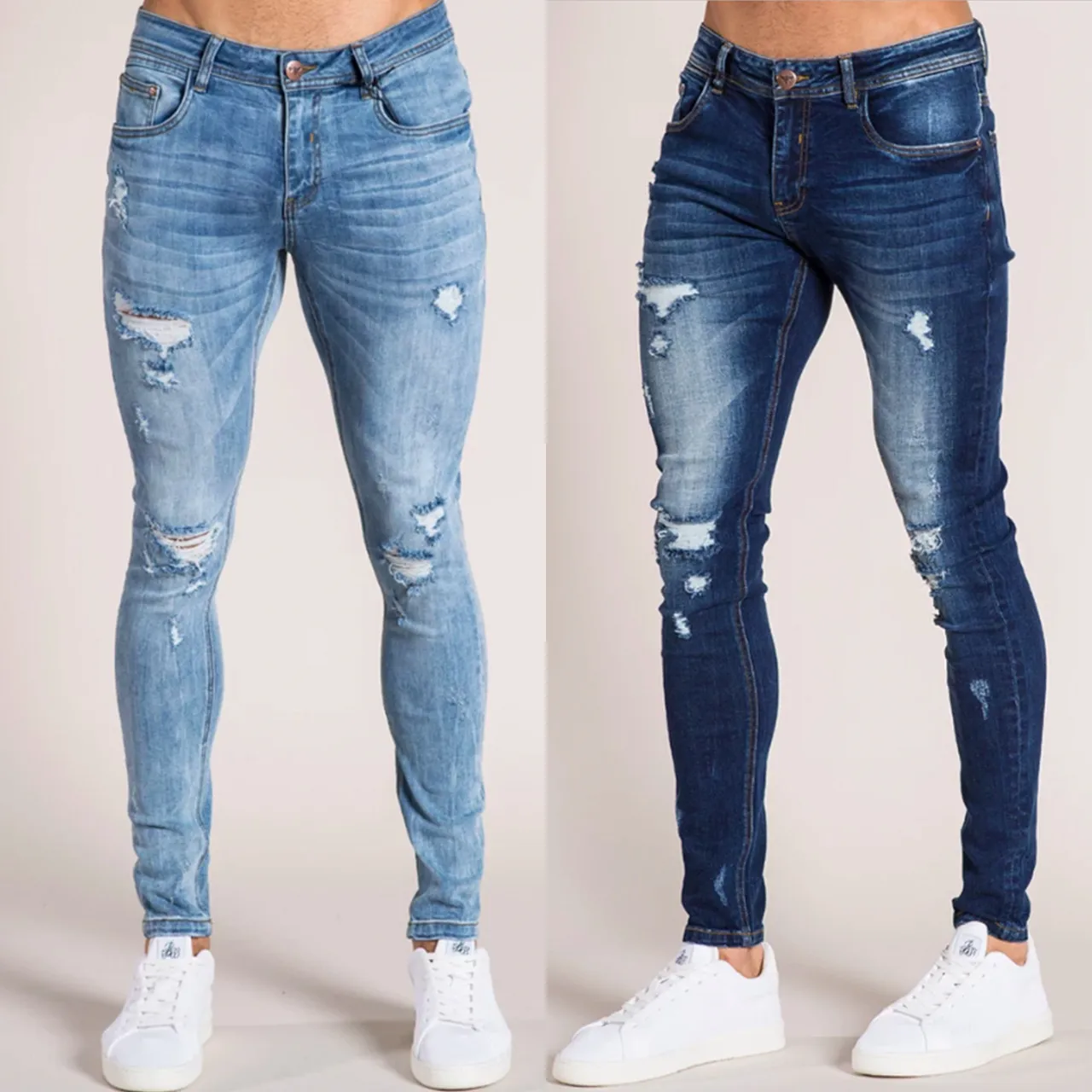 Super Skinny Mens Ripped Stretch Denim Denim Pants For Men With Elastic  Waist Big Size Asian Size From Blueberry12, $22.58