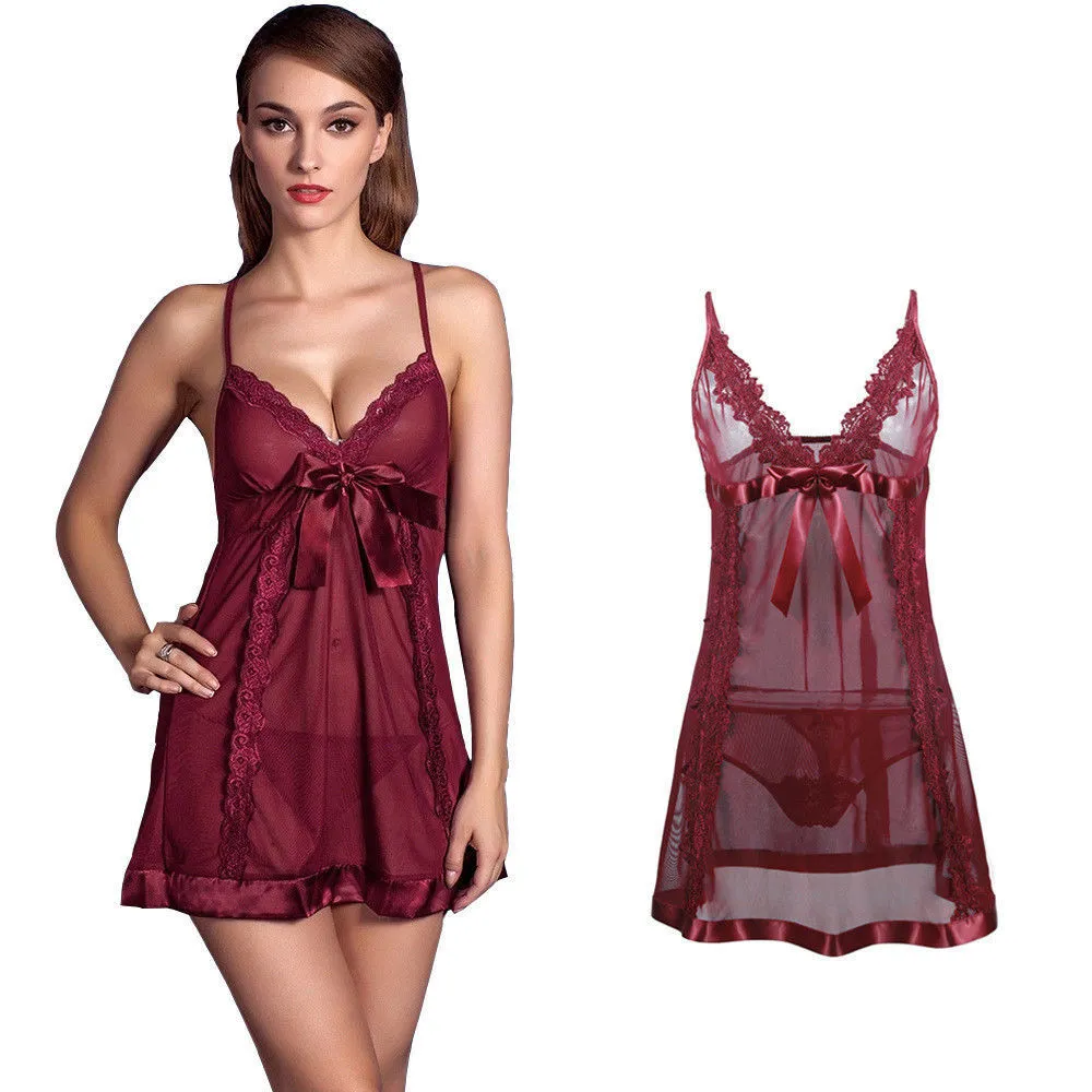 섹시한 Damen Dessous Hohle Spitze Babydoll Reizwasche Unterwasche Nachtwasche Anzug #R43