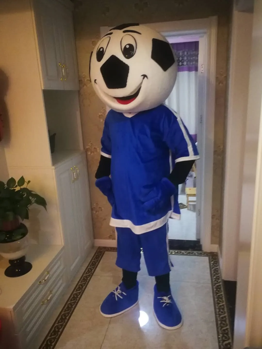 Costume de mascotte de football, taille adulte, uniforme de football bleu, livraison gratuite