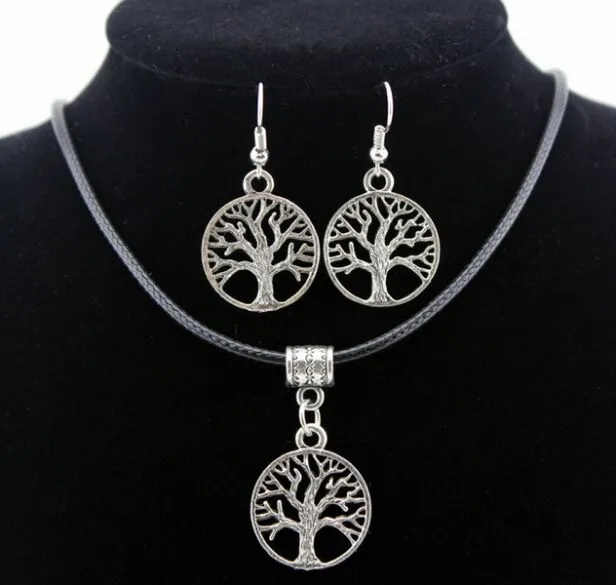 20 pçs / lote rodada oco desejando árvore colar de pingente de vida árvore árvore da vida pingente de colar de jóias de prata DIY