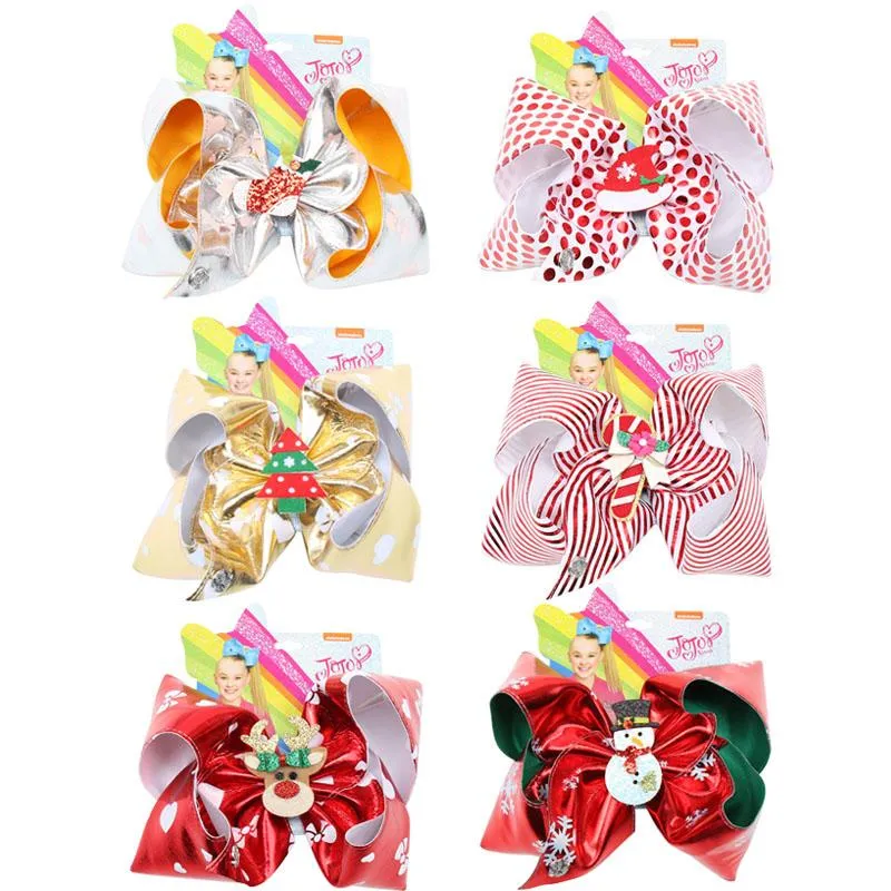 6 pcs/Lot 7 '' noël Jojo Siwa grand cuir souple Jojo nœuds mignon paillettes Patch cheveux nœuds Boutique pinces à cheveux accessoires de cheveux