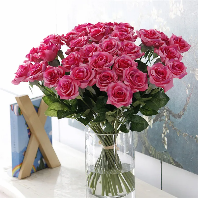 20pcs /ロットクリエイティブバラの花束シミュレーション花偽の花シルク花リビングルームダイニングルーム室内装飾花飾り