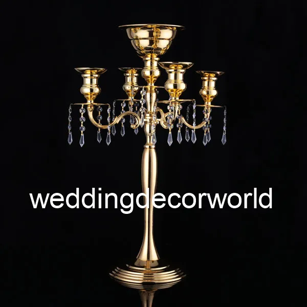 Novo estilo de mesa top flor tigela de cristal suporte de vela 5 braços candelabros peças centrais do casamento para o centro de mesa decor00091