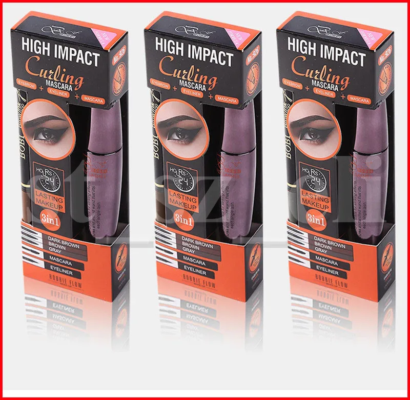 Bobbie Flow 3 en 1 kit máscara delineador de ojos lápiz de cejas ojo mágico grueso impermeable pestañas largas ojos encantadores conjunto cosmético negro