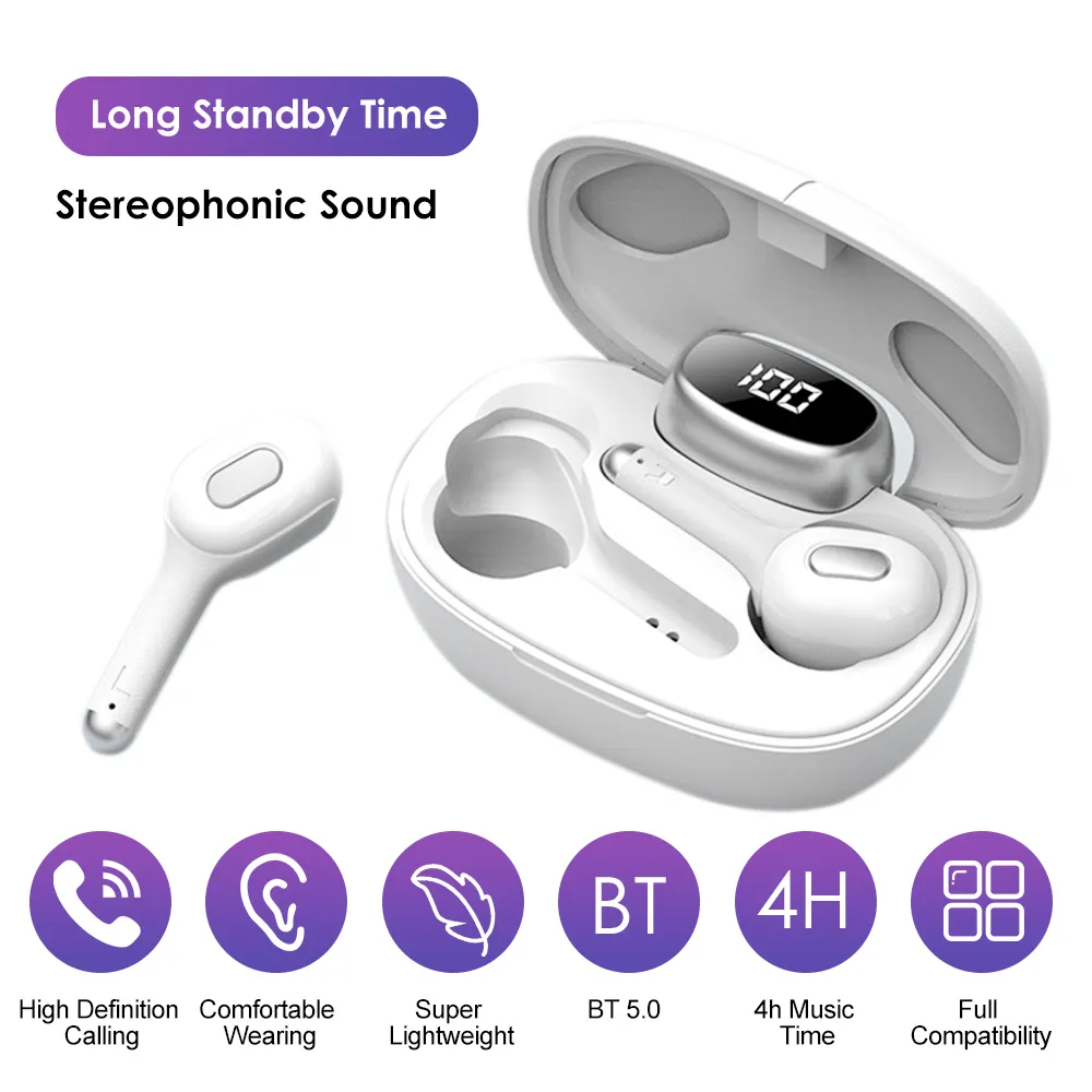 T9S TWS Kablosuz Bluetooth Kulaklık Stereo Bas Kulaklık W / Ekran Şarj Kutusu Ture Akıllı Telefonlar için Kablosuz Mini TWS Kulakiçi