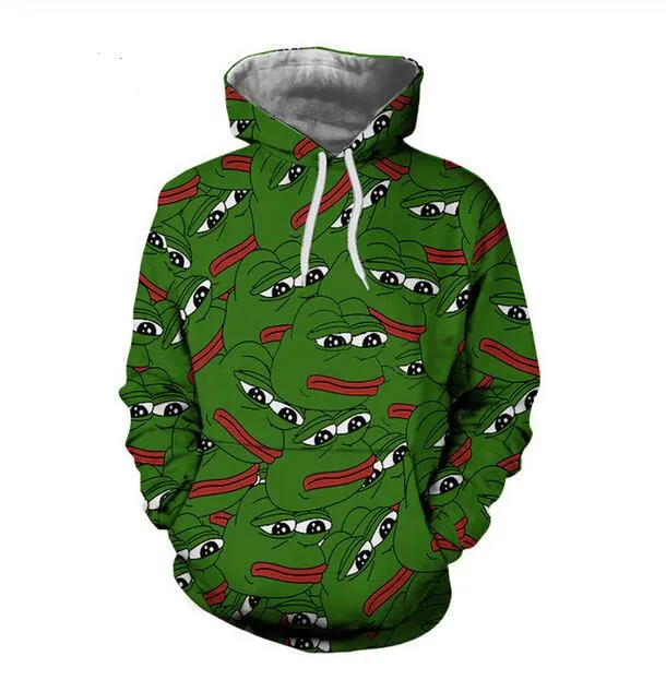 Nya mode harajuku -stil 3D -tryck hoodies pepe The Frog Men Women Autumn and Winter Sweatshirt Hoodies Coats RR0263
