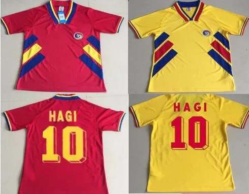 Ny 1994 Rumänien Fotboll Jerseys 6 Chiriches 10 Hagi Maxim Hem Röd väg Away Yellow Jersey 94 Fotbollskjorta Uniformer