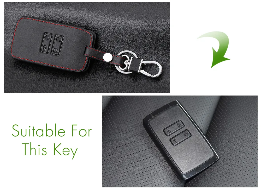 Thie2e Leder-Autoschlüssel-Kartenhülle, passend für Renault Koleos Kadjar,  Schlüsselanhänger, Brieftaschen-Schutzhülle