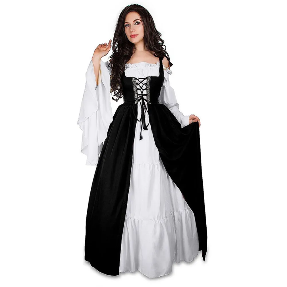 Летняя одежда Женщины одеваются средневековые эпохи Возрождения лодыжки костюм черный вечеринка элегантная винтаж Вестидо