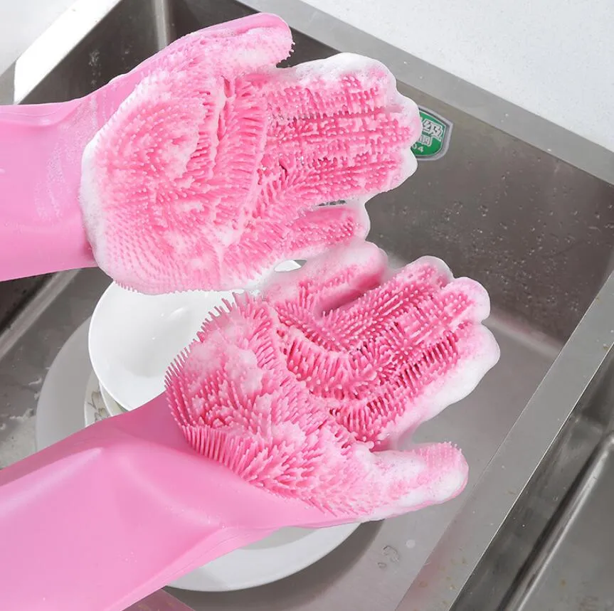 Comprar 1 par de guantes de limpieza para lavavajillas, guante mágico de  goma de silicona para lavar platos, fregador doméstico, herramienta de  limpieza de cocina, exfoliante