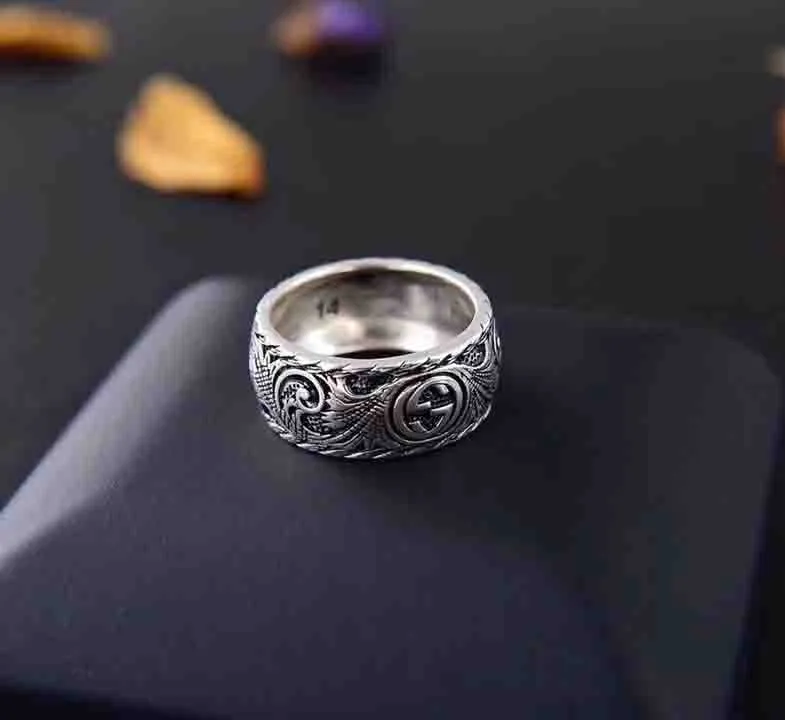 Ny ankomst S925 Pure Silver Band Ring with Lion Head Shape Design och logotyp för kvinnor och man bröllop smycken presentförpackning fartyg2589