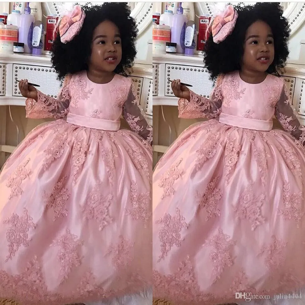 Le ragazze di spettacolo Abiti da poco per ragazze abiti bambino Blush Pink bambini di sfera Piano Lunghezza Glitz Flower Girl Dress per Matrimoni pizzo