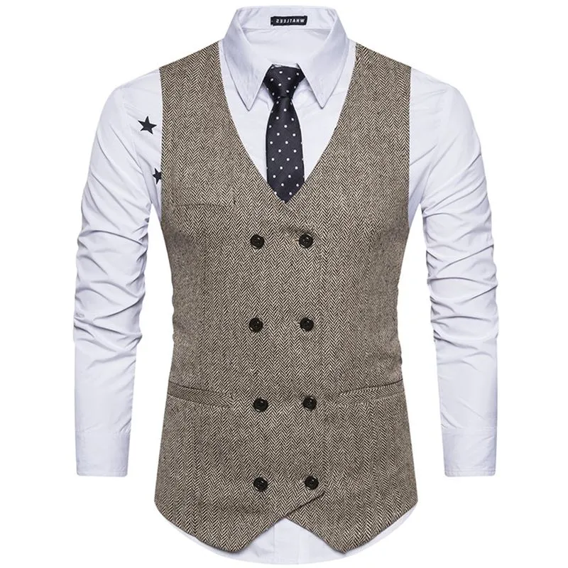 Na zamówienie tweed men garnitur kamizel khaki formalny garnitur kamizelka wełniana moda szczupła kamizelka
