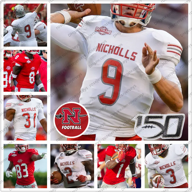 Personalizzato 2020 Nicholls Colonels football # 5 Dai'Jean Dixon 7 Kevin Moore III 9 Chase Fourcade 28 Julien Gums Men Youth Kid Maglie 4XL