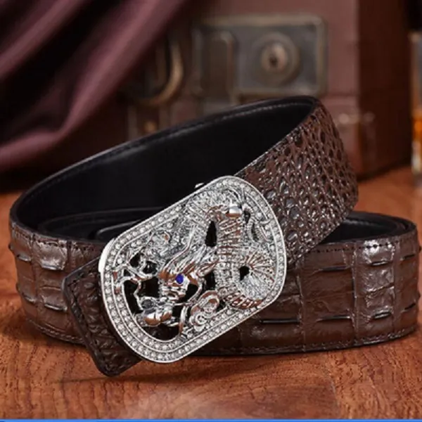 Vintage Rhinestone/Crystal Belt with Crocodile Embossed leather Brown Women main image 3
