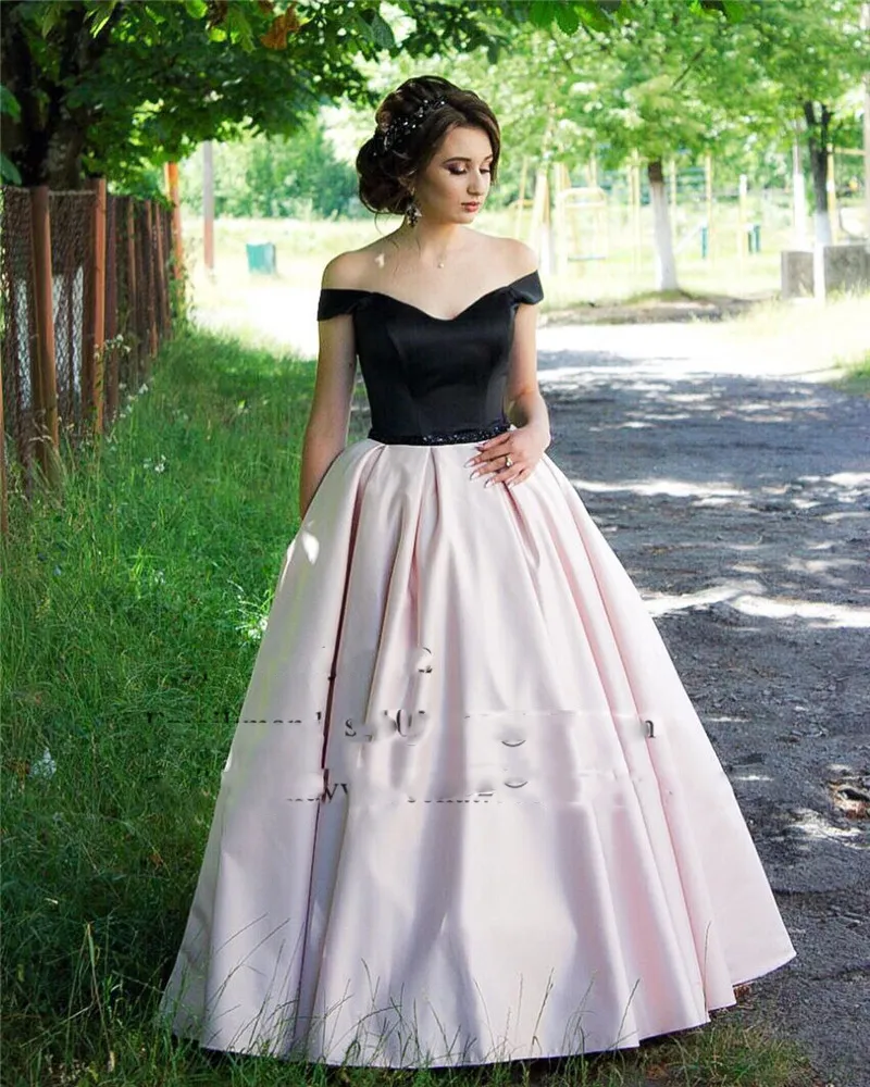 Black And Pink Prom Dresses Formal Sexy Backless Off Shoulder Long Formal Evening Dress Party Gowns