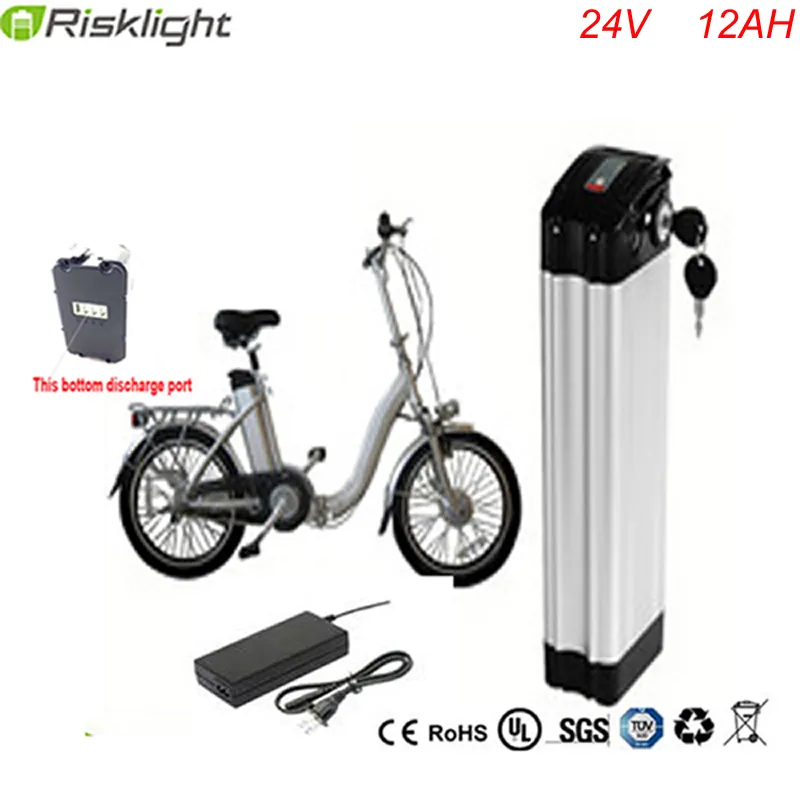 24v 12ah Lithium Silver Fish Bateria recarregável 250W elétrica bicicleta Akku com alça protable