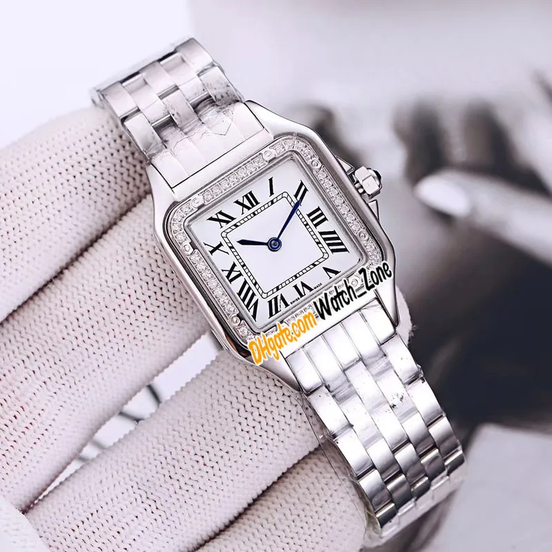Ny 22mm Panthere W4PN0007 Swiss Quartz Womens Watch White Dial Diamond Bezel Rostfritt Stål Armband Mode Ladies Klockor Watch_Zone
