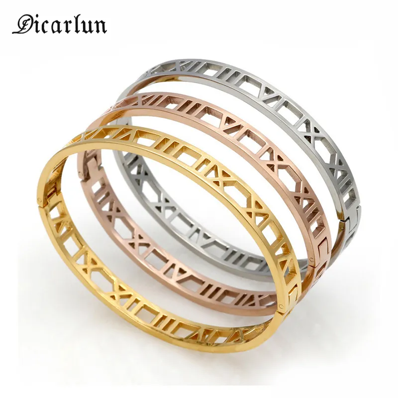 DICARLUN Römischen Ziffern Gold Armband Armreif Hohl Edelstahl Römischen Frauen Silber Dropshipping Schmuck 2019