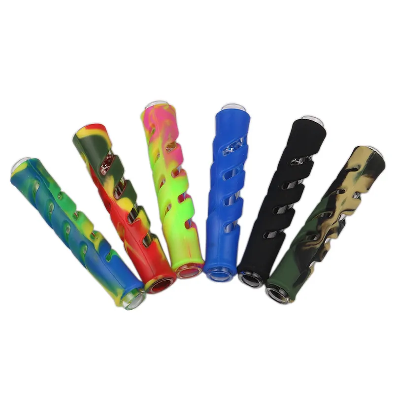 Glas FDA Silikon One Hitter 9 cm OG Ölbrenner Handpfeifen Tabak Rauchen Kräuterpfeife Zigarettenspitze Dugout Pfeifenzubehör