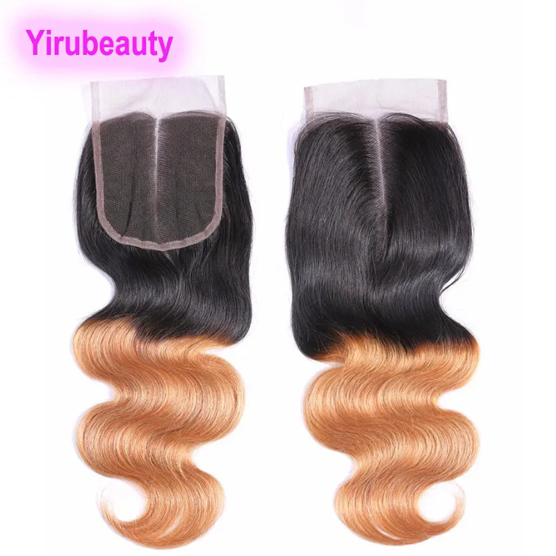 Peruansk mänskligt hår 4x4 spetsstängning 1B/613 1B/27 613# Blond Virgin Hair Body Wave Straigt stängningar