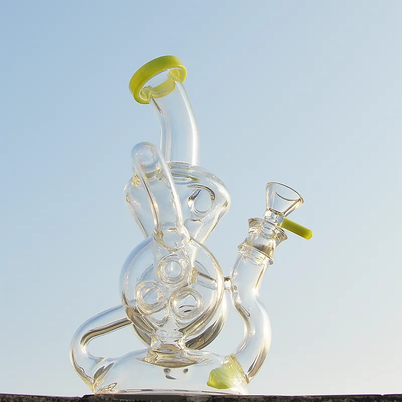 9 inch Kleurrijke Slited Donut perc Glas Bong Dubbele Recycler Glas Bongs Tonus Olie DAB Rigs Douchekop Percolater Waterleidingen 14mm Join