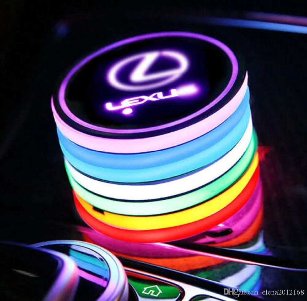 LED Car Logo Cup Holder Pad 7 Colors Changing USB Charging Mat LED Cup Mat Car Atmosphere Lamp Decoration Lights 2PCS for Lexus Accessories