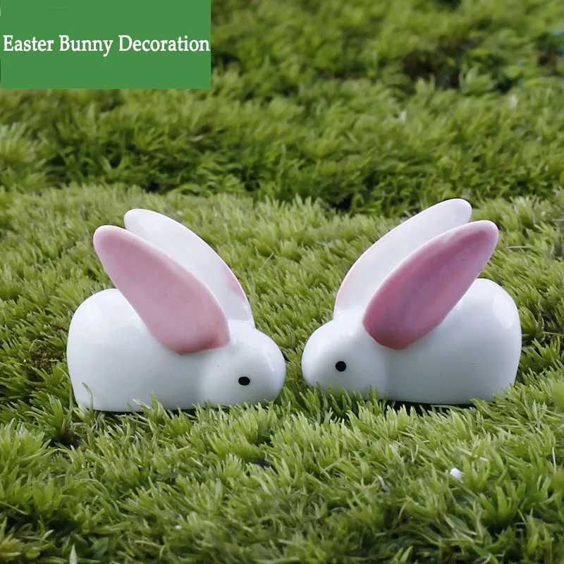 Super mini Easter bunny decorations big ear White rabbit moss micro landscape resin Fairy Garden Ornament Easter gifts for kids