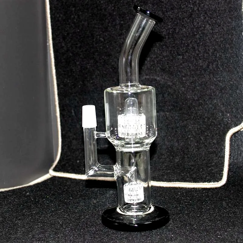 Type d'épaississement Bangs en verre Blcak 10 pouces Narguilés Vortex Double Cages Percolateur Pipe Dab Oil Rigs Mobius Matrix side-car Wate Bong Bubbler