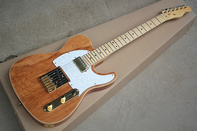DHgate Custom Natural Wood Electric Guitar with White Pickguard Mahogany Body Golden Hardware Musical Instruments