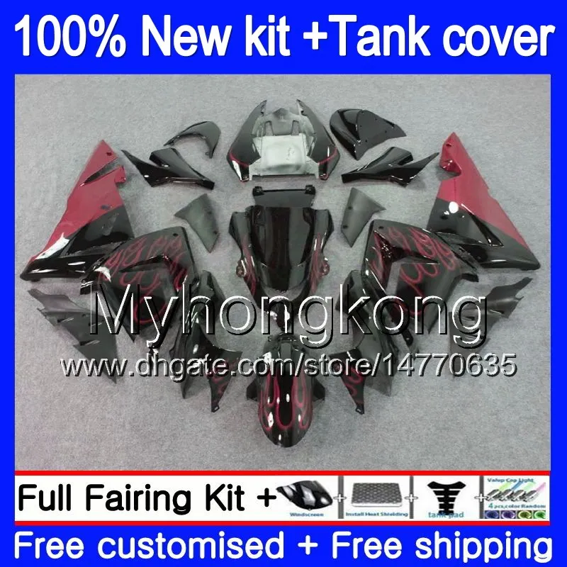 Karosserie + Tank für KAWASAKI ZX1000 CC ZX 10 R ZX-10R 2004 2005 Rote Flammen 214MY.41 ZX10R 04 05 ZX1000C 1000CC ZX 10R 04 05 ABS-Verkleidungen