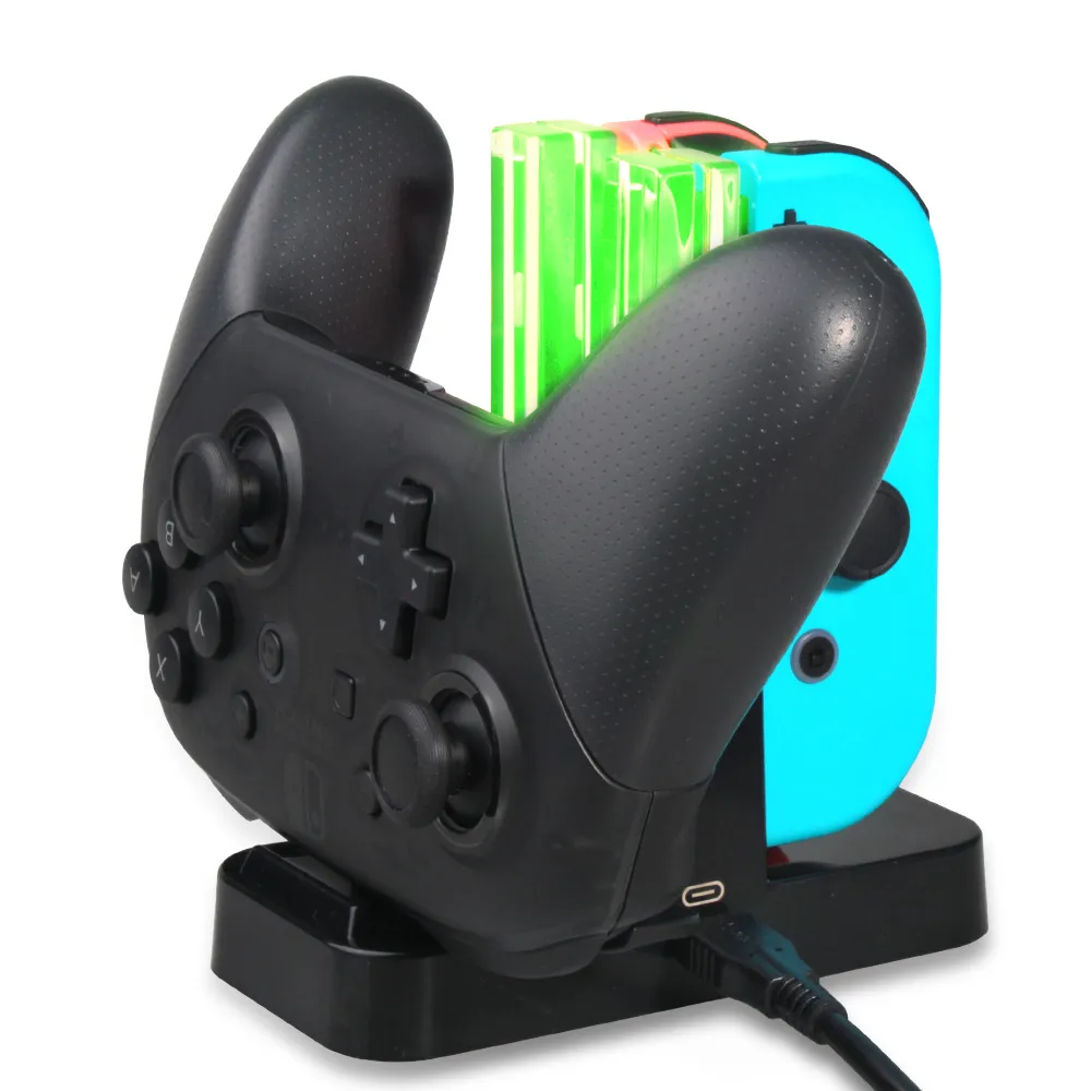 Yoteen for Nintendo Switch Joy-Con Charger 4 في 1 USB شحن قفص الاتهام حامل للوحدة للتحكم برو