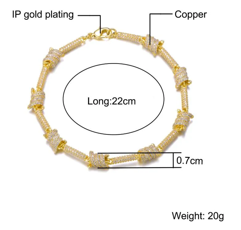 Osobowość łańcucha drutu kubańska bransoletka 7 8 -calowa łańcuch kubańska pełna biżuterii cyrkon Hip Hop Street Rap i kobiety Bramble Bracele237m