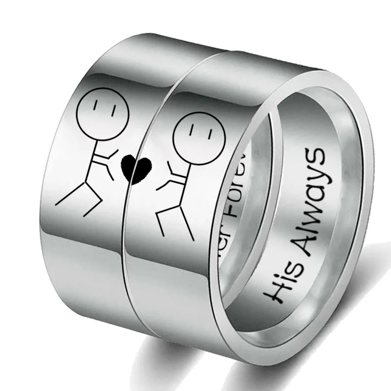 Su siempre ella para siempre Anillo de pareja Anillos simples para amantes del compromiso de boda Regalo de San Valentín