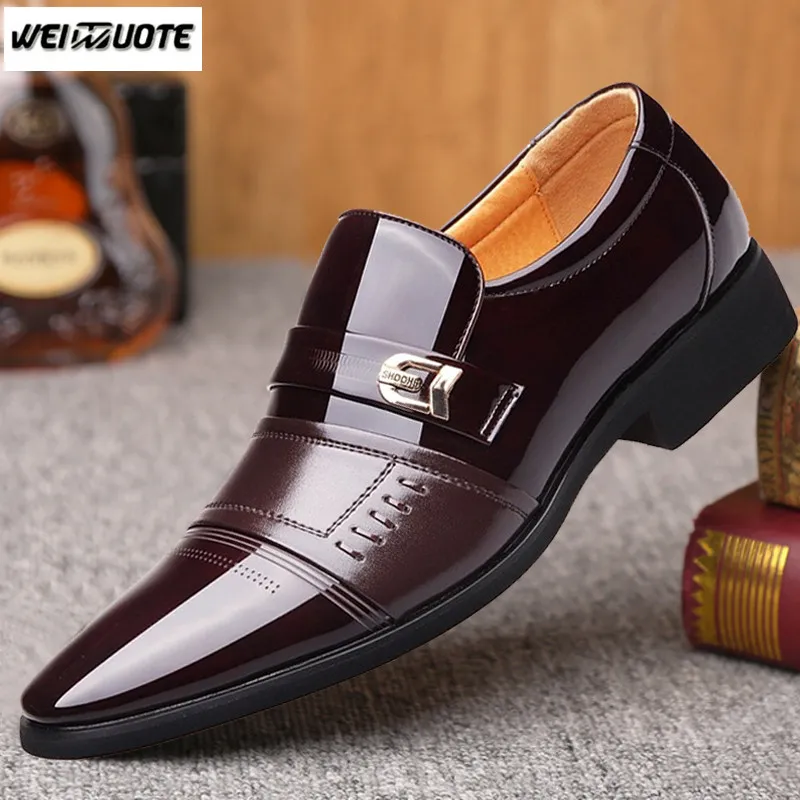 Weinuote 새로운 디자인 남성 잉글랜드 공식 가죽 신발 웨딩 드레스 옥스포드 신발 남성 캐주얼 슬립 신발 뾰족한 발가락에