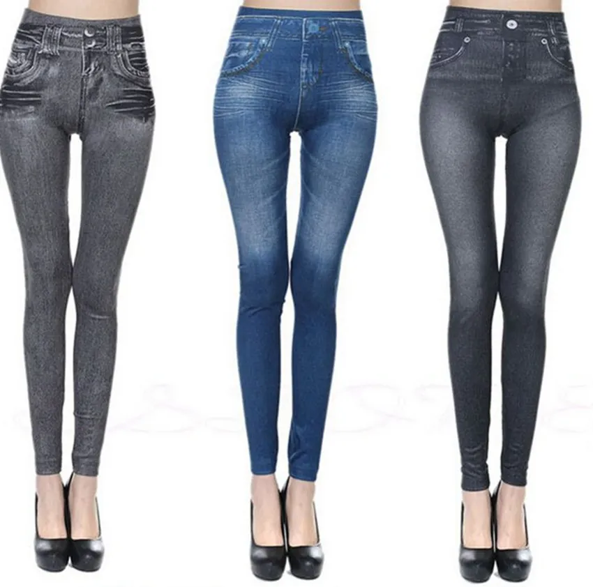 femmes Imitation Jean Skinny Jeggings Mode Classique Extensible Slim Leggings Skinny Pantalon Plus La Taille Bas Pantalon KKA7878